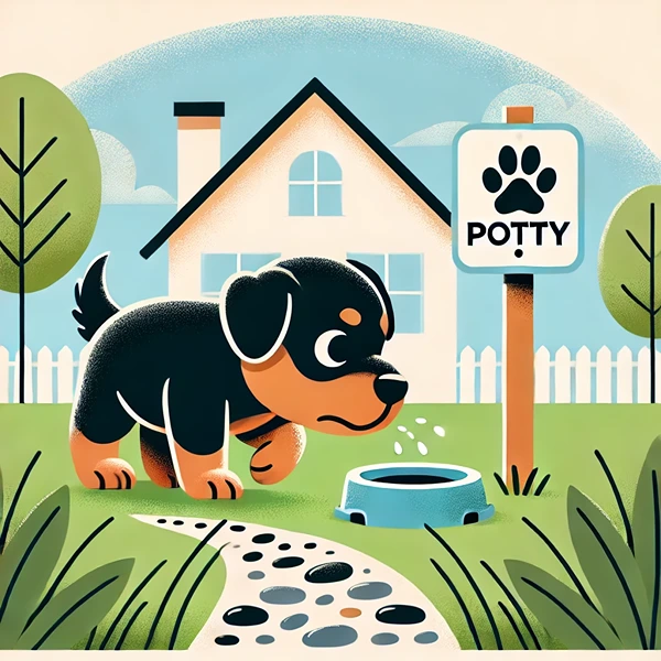 Rottweiler puppy sniffing around for potty